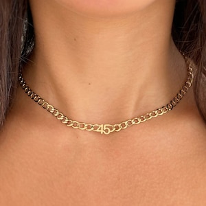 Personalized Number Necklace, Date Necklace. Numeral-Custom Necklace - Numeral Choker. Date Choker. Unisex Necklace with Bold Curb Chain.