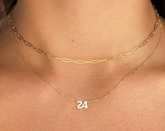 14K Layered Necklace Set. Set of 2 - Paperclip and Initial Cable Chain Necklace. 14K Gold Initial Necklace For Women~Multi Necklace For Her.