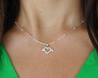 Sterling Silver Heart Wing Necklace | Guardian Angel Pendant