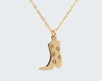 Mini Cowboy Necklace With Five Stars. Boot Pendant. Country Style Necklace. Western Jewelry. ~  Adjustable In 14K Solid Yellow Gold.