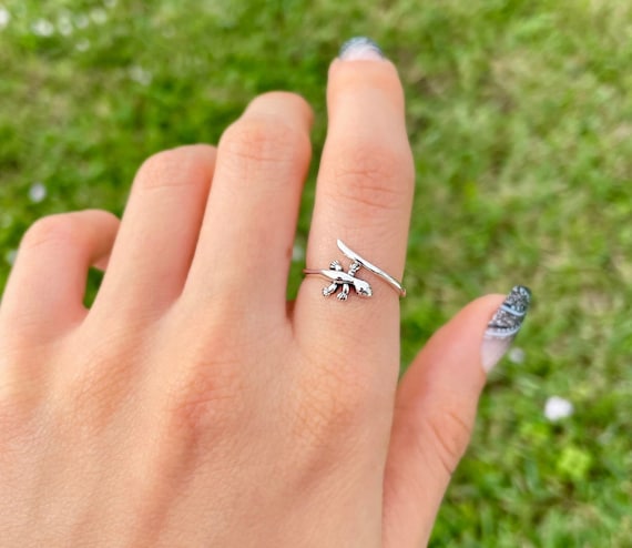 Dainty Lizard Wrap Ring - Reptile Ring, Gecko Ring, Animal Ring, Pet Ring, Adjustable Hippie Ring in Sterling Silver, Yellow or Rose Gold.