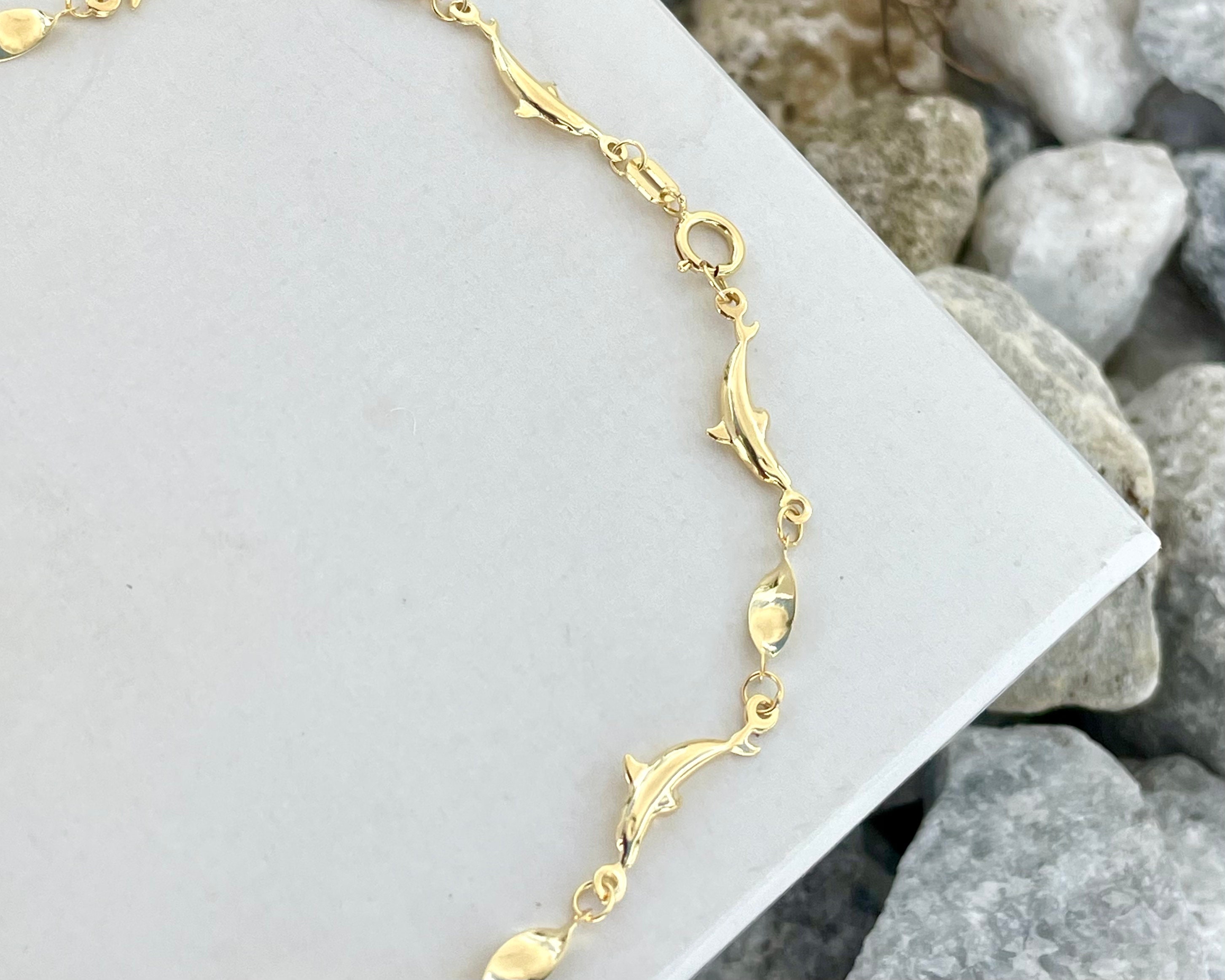 Dolphin Bracelet or Anklet in 14K Solid Yellow Gold. Marine Etsy