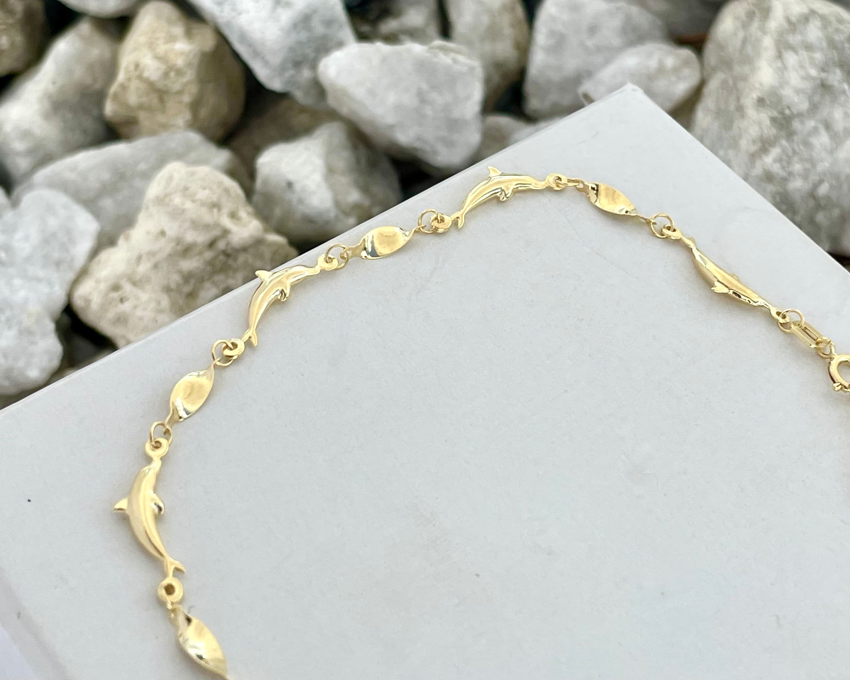 Dolphin Bracelet or Anklet in 14K Solid Yellow Gold. Marine Etsy