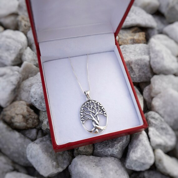 PANDA LUXURY Lebensbaum Halskette Aus 925er Sterlingsilber Mit Kristallen – In Geschenkbox, Handmade
