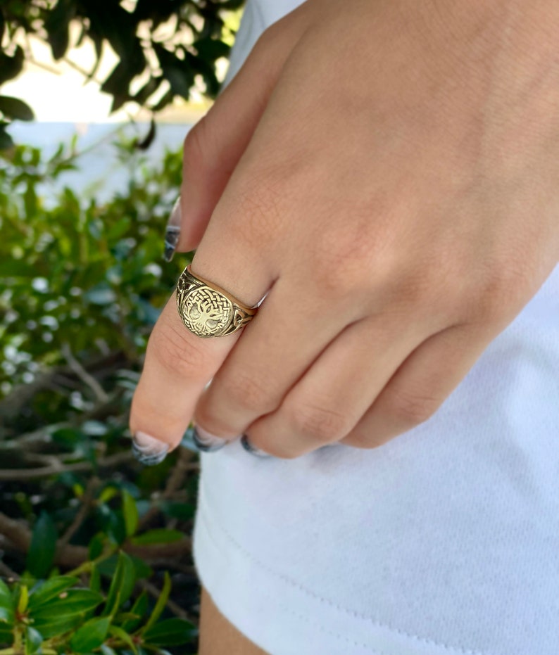 Celtic Tree Ring With Trinity Symbols, Thumb Ring for Man or Woman