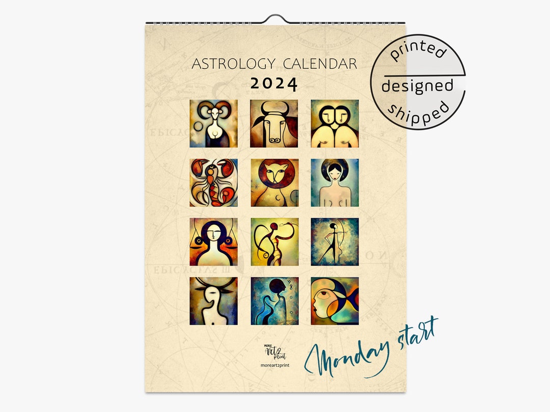 2024 Astrology Calendar Monday Start Astrological Gift Etsy
