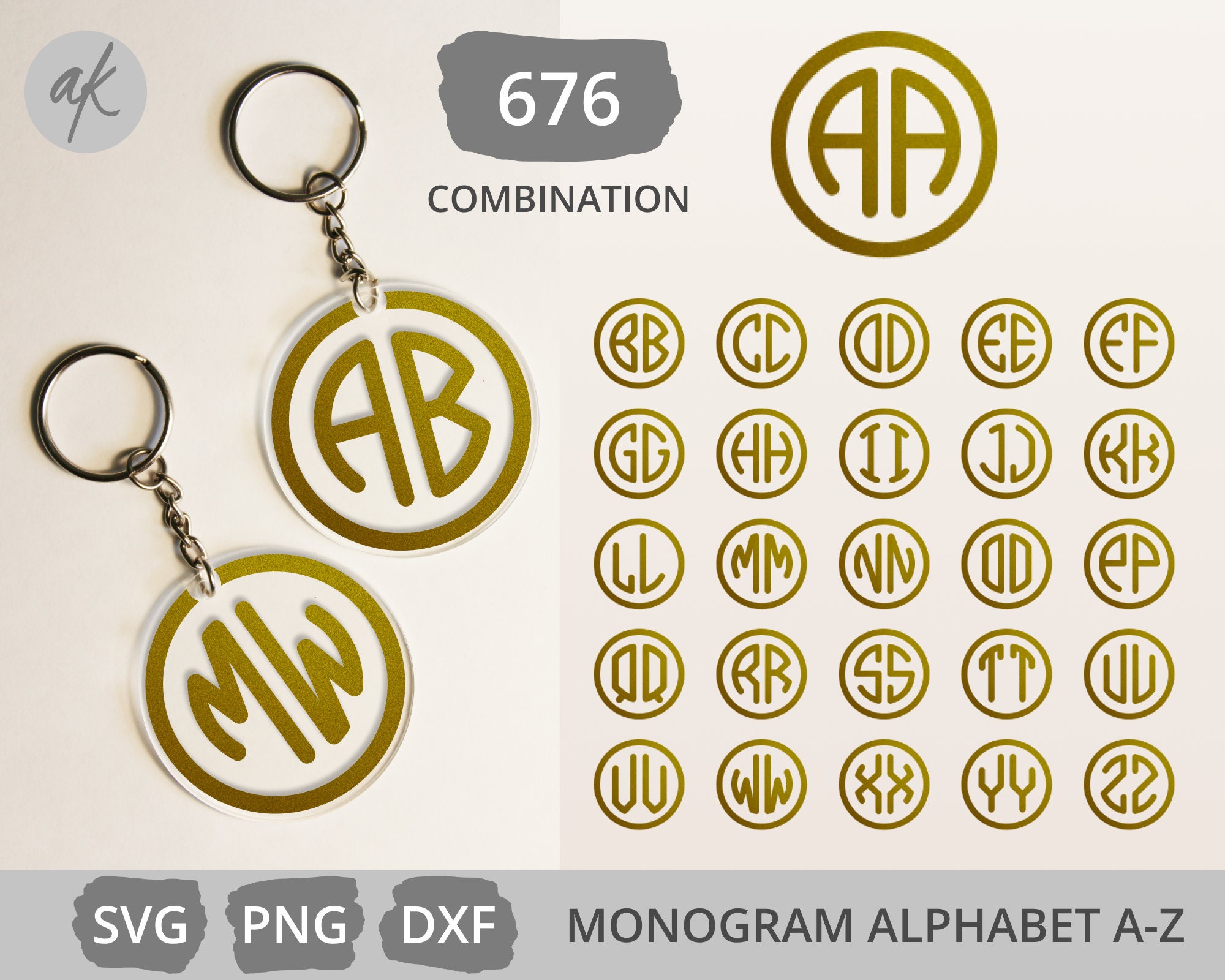 Download Round Monogram Svg Keychain Svg Alphabet Background Svg | Etsy