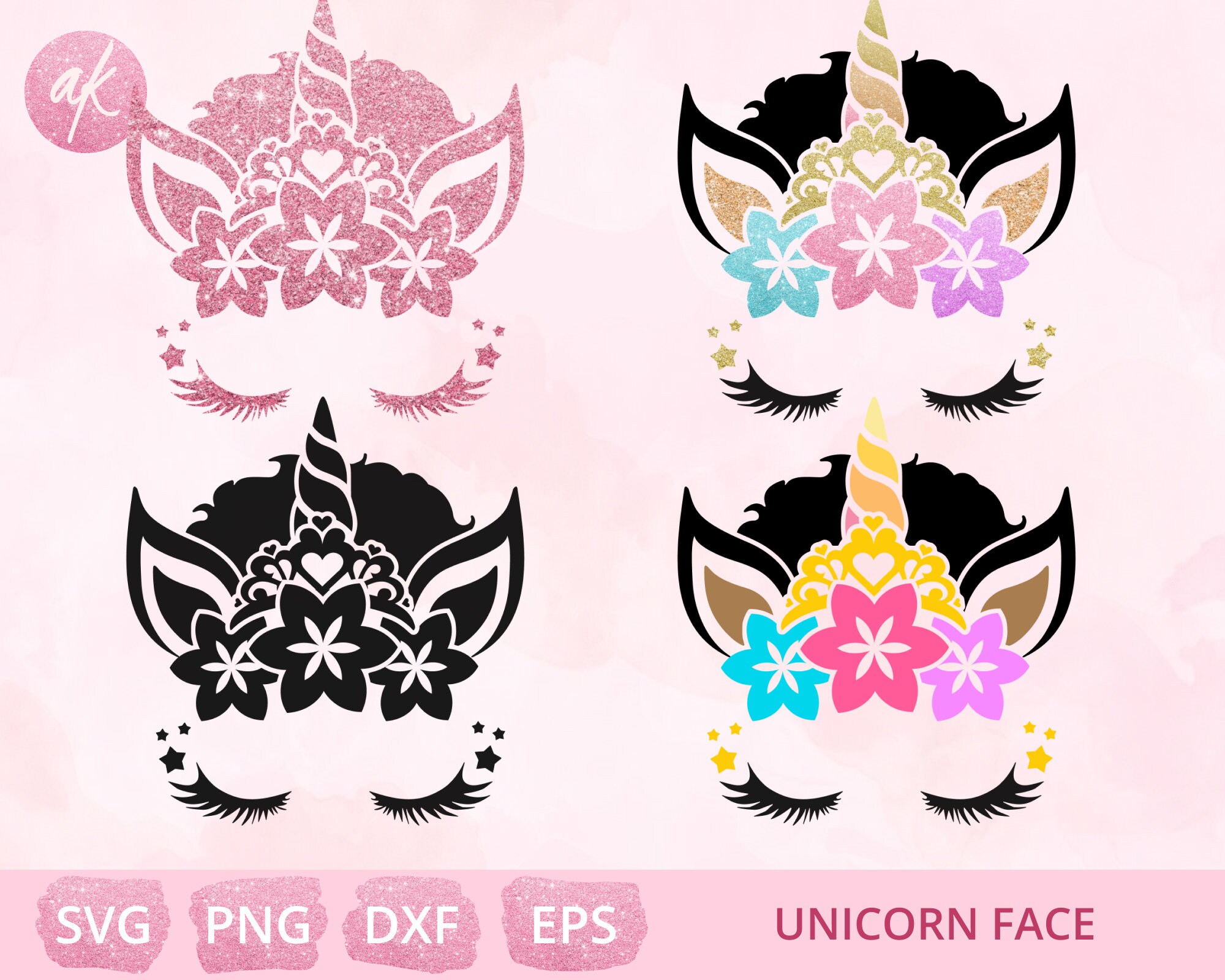 Einhorn Krone Svg Einhorn Gesicht Floral Svg Einhorn Kopf | Etsy