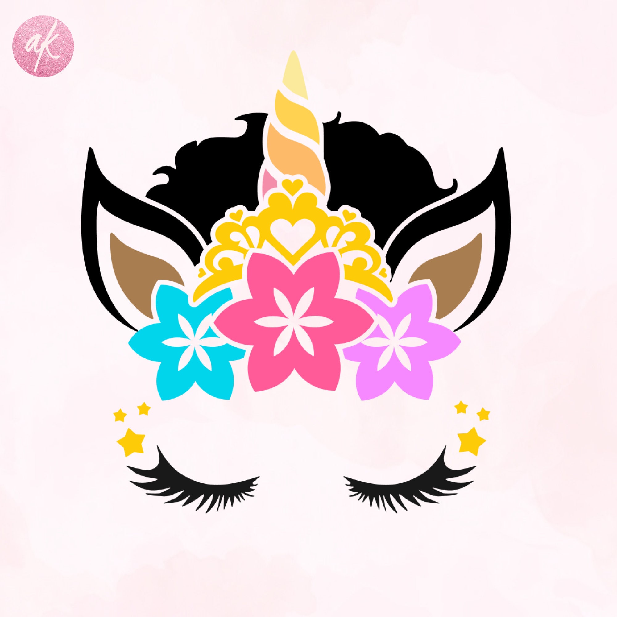Einhorn Krone Svg Einhorn Gesicht Floral Svg Einhorn Kopf | Etsy