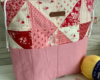 Extra large Beautiful handmade patchwork project bag for knitters, crocheters and crafters