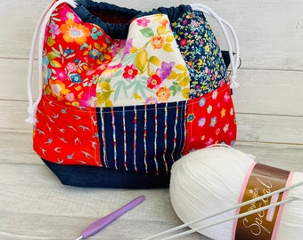Beautiful handmade project bag for knitting crochet embroidery or cross stitch