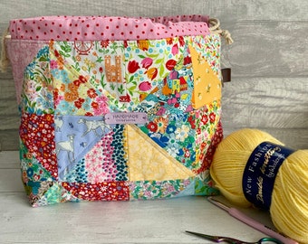 Beautiful handmade patchwork project bag.