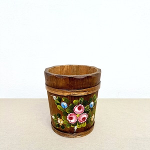 Decorative Wooden Bucket Vintage Germany 1980s
