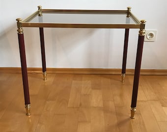 Side Table with Brass Frame and Glass Top Surface Vintage