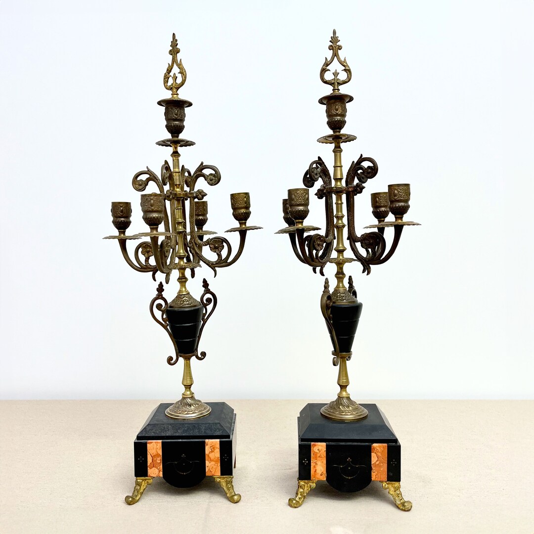 A Pair of Antique French Candle Holders With Massive Stone Etsy