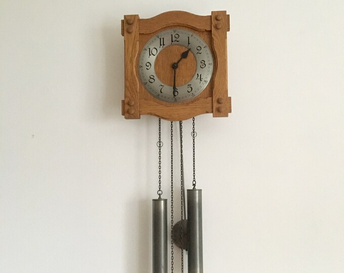 Mechanical Pendulum Wall Clock With Two Weights and Pendulum, West Germany 1960s, Wall Decor