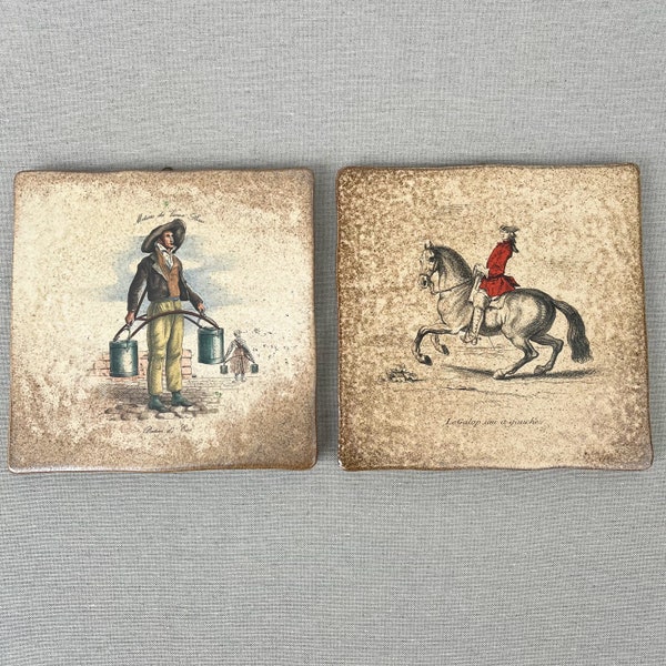 Set of 2 Ceramic Wall Tiles Vintage French Wall Decoration 80s