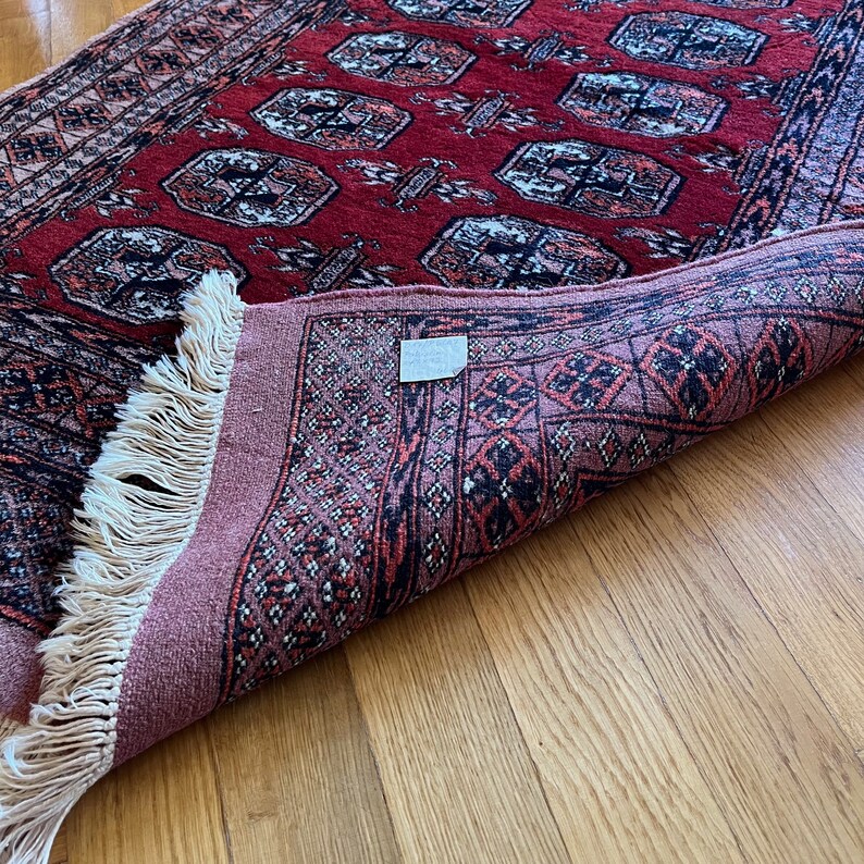 Handmade Wool Carpet with Fringes Original Vintage Oriental Rug image 8