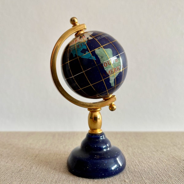 Vintage small Lapis Globe with gemstones table decoration