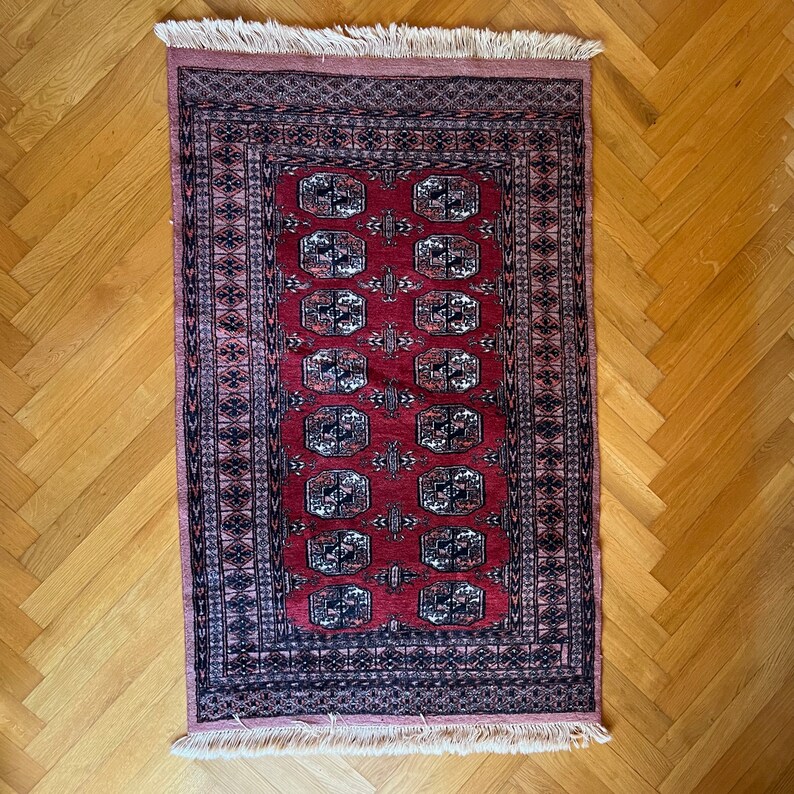 Handmade Wool Carpet with Fringes Original Vintage Oriental Rug image 5