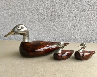 Set of 3 vintage duck figurines Decorative Table Top Figurines Wooden duck