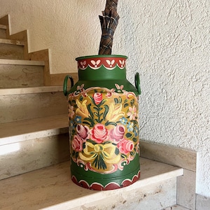 Milk Can Hand Painted Rustic Decor Milk Jar Umbrella Stand Vintage Germany