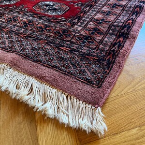 Handmade Wool Carpet with Fringes Original Vintage Oriental Rug image 4