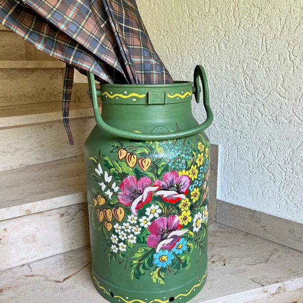 Milchkanne Handgemalter rustikaler Dekor Milchglas-Regenschirmständer Vintage Deutschland