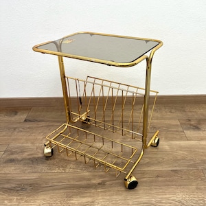 Vintage Beistelltisch mit Kristall Glas Elegant Nachttisch Gold Couchtisch