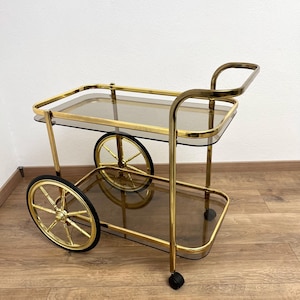 Barwagen met twee glazen oppervlakken Bartrolley Hollywood Regency Vintage jaren 80