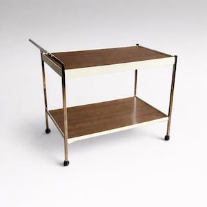 Vintage Mid Century Modern Bar Cart, Chrome Wood Serving Trolley, 2 Tier Cocktail Cart