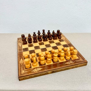 Chess Folding Board with Wooden Figures Vintage