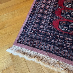 Handmade Wool Carpet with Fringes Original Vintage Oriental Rug image 7
