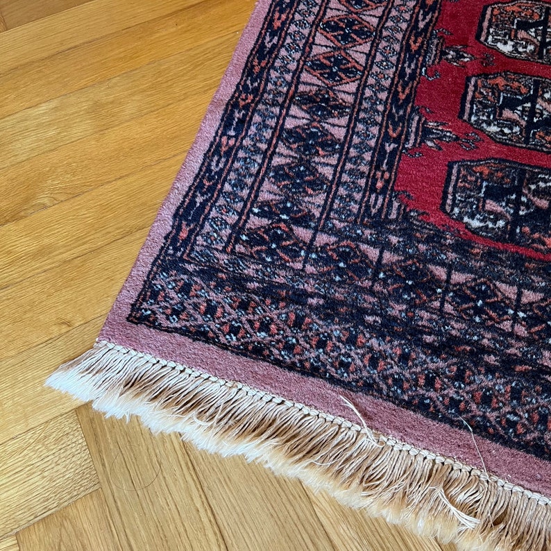 Handmade Wool Carpet with Fringes Original Vintage Oriental Rug image 7