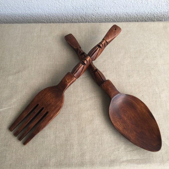 フォークとスプーン 壁 キッチン装飾 手彫り 無垢材 - Etsy 日本