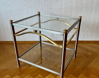 Side Table in grey/gold colour with two glass surfaces Vintage Germany 1980s