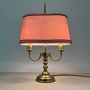Vintage Table Lamp with Faded Pink Textile Shade and Brass Base Germany 1980s