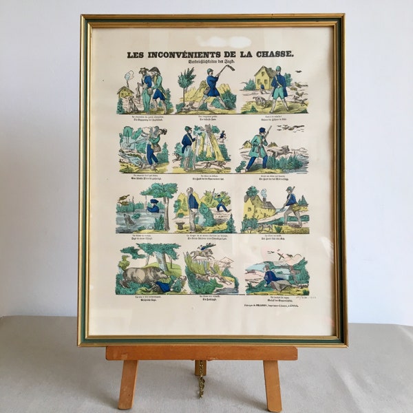 PELLERIN à Epinal Les inconvénients de la chase pochoir couleur Original Print | Rare vintage find