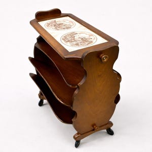 Elegant Wooden Side Table with Tiled Top Vintage Germany 1960s