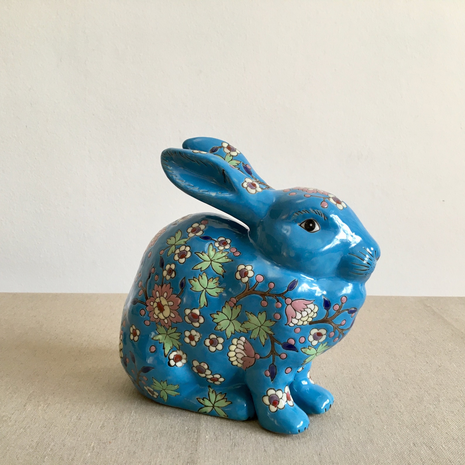 Blue Ceramic Bunny Figurine | Cloisonné Style Floral Rabbit Decor - Etsy