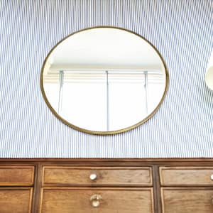 Vintage Round Mirror in Brass Frame Mid Century Modern Wall Mirror