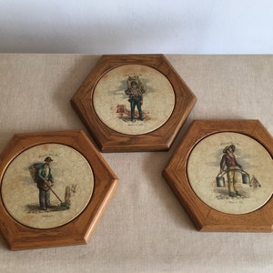 Metiers du Vieux Paris Wall Decor Set of 3 Framed Vintage Ceramic Prints on Enamel