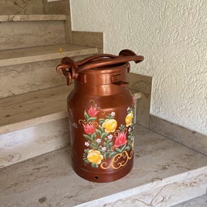 Milk Can with Lid Hand Painted Rustic Decor Milk Jar Umbrella Stand Vintage Germany