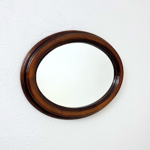 Wall Mirror in Elliptical Dark Wooden Frame Vintage France 1970s