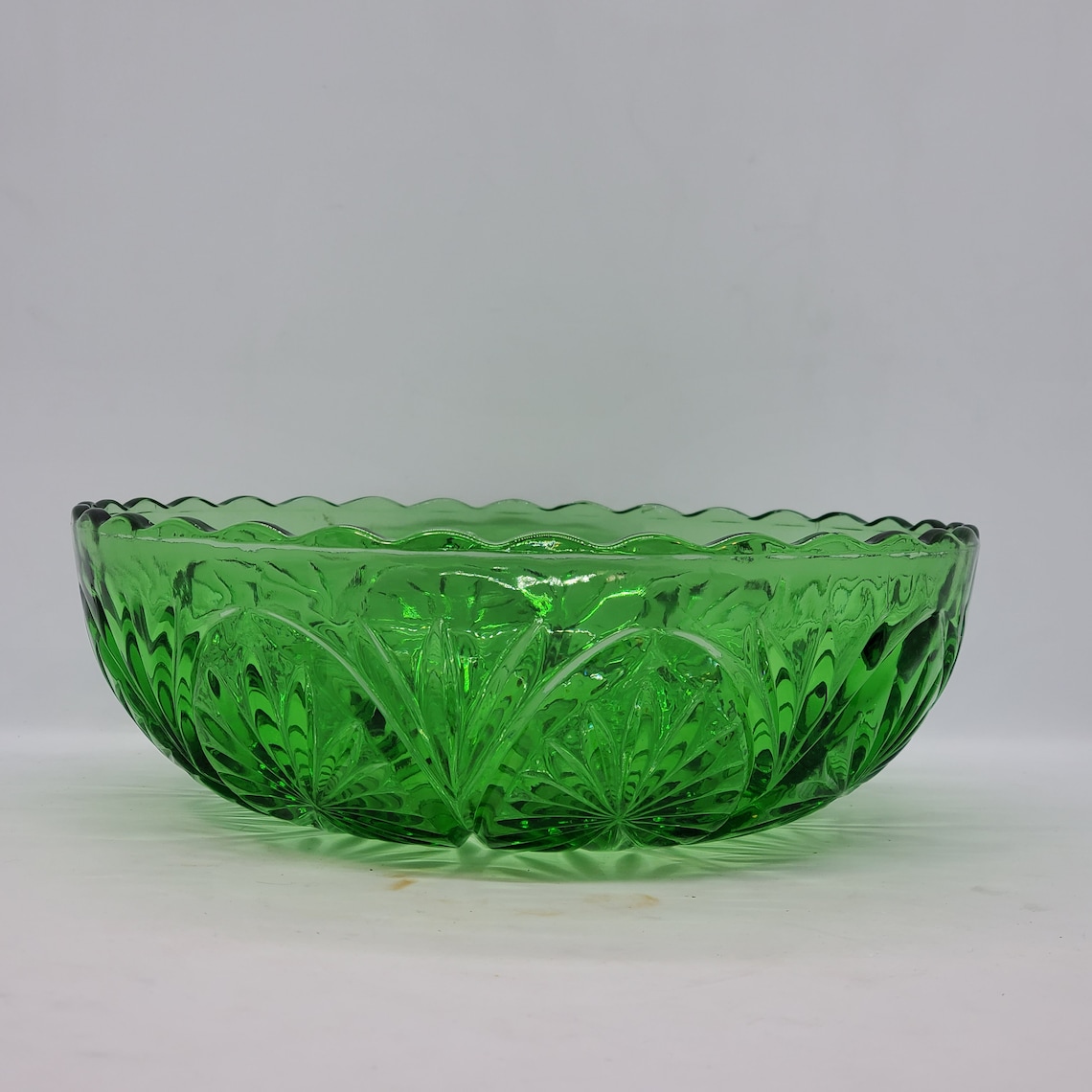 Vintage Green Glass Crystal Cut BowlPressed Glass Serving Etsy