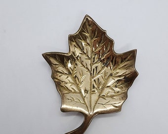 Vintage Solid Brass Etched Tree Leaf Ashtray Tray