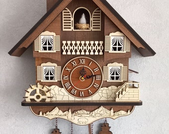 Vintage Cuckoo Clock, Wooden wall Clock, Cuckoo Clock, Pendulum Clock, Wall Clock, Decoration Clock, Traditional Clock,  Black Forest Clock