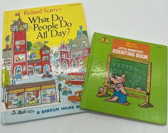 80s illustrated books Lot of 2 1970s Vintage Books - Little Monsters - What Do People Do All Day? Richard Scarry, Mercer Mayer, Hardcover, Collectible, 1970s