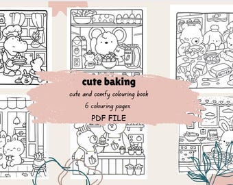 cute cosy colouring - baking with friends (6 PDF)