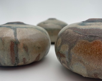 Handmade Stoneware Vase: Green & Beige Glazed Pottery